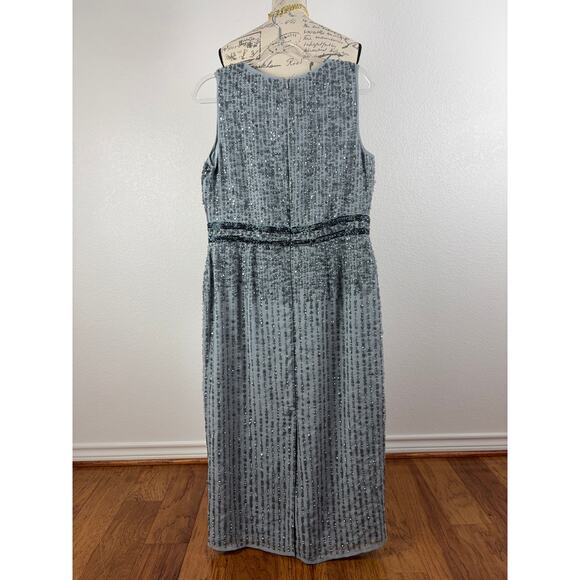 B69 Mac Duggal Sequin Midi Sheath Dress Womens 12 Gray Sleeveless Wedding Guest - Picture 5 of 11